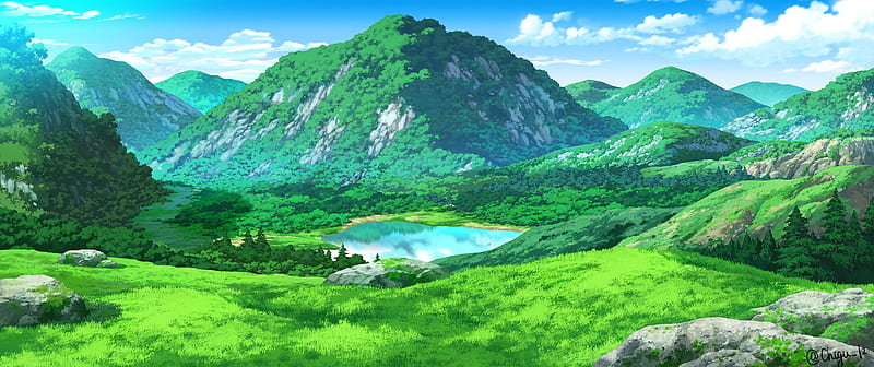 anime landscape background wallpaper Anime landscape background mountain relax wallpaper grass wallpapers desktop mountains coolvibe week outdoor