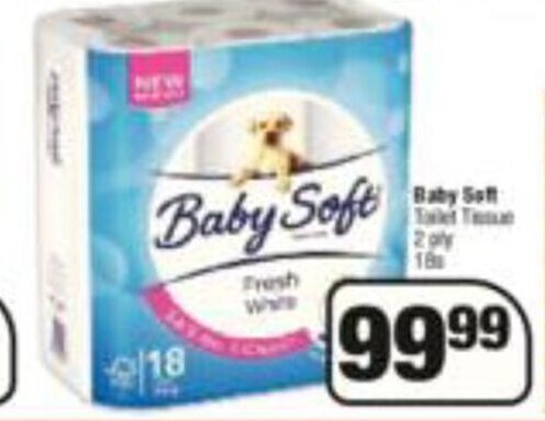 baby soft mini toilet rolls Baby soft toilet tissue rolls 2 ply-18s per pack offer at spar