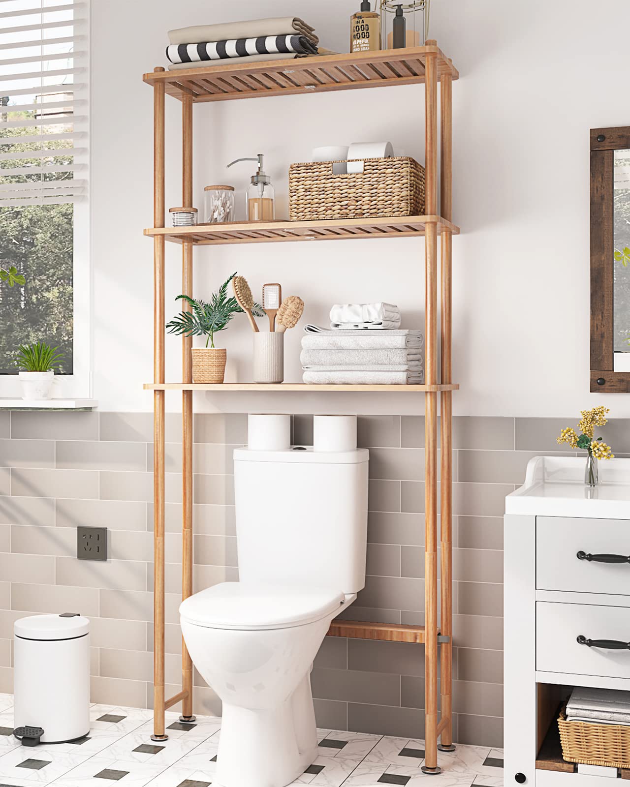 bathroom over the toilet storage wood Over the toilet storage organizer wood bathroom space saver towel rack