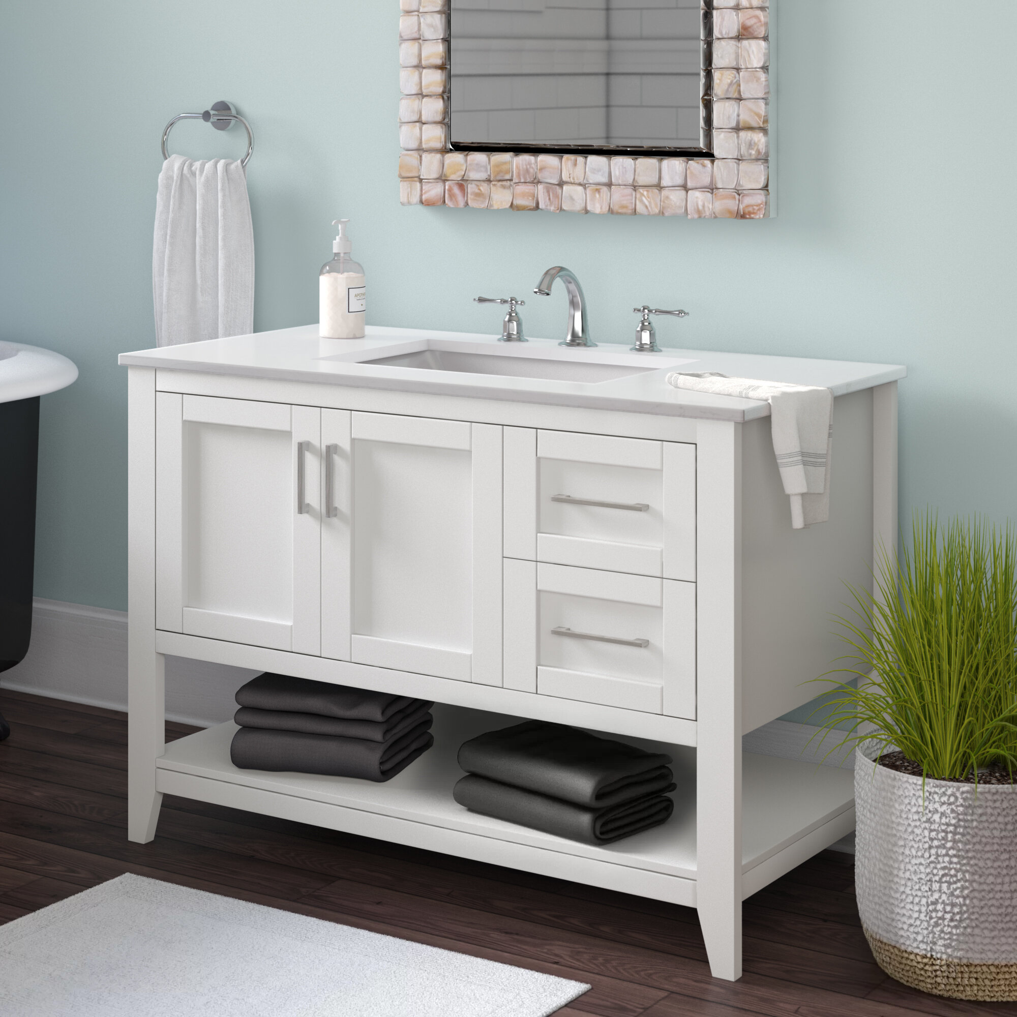 bathroom sink cabinets wayfair 42" single sink bathroom vanity cabinet + white carrara countertop with