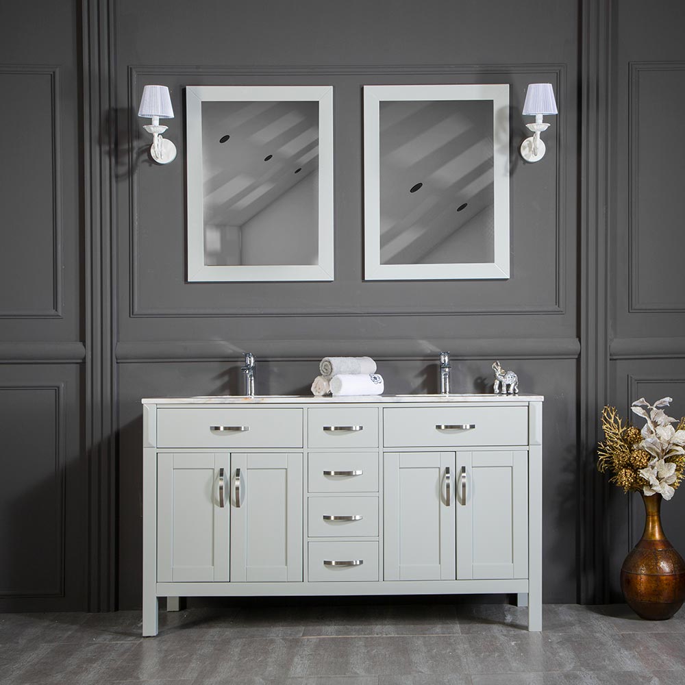 bathroom sink cupboard grey Fawna 60″ light gray double sink bathroom cabinet