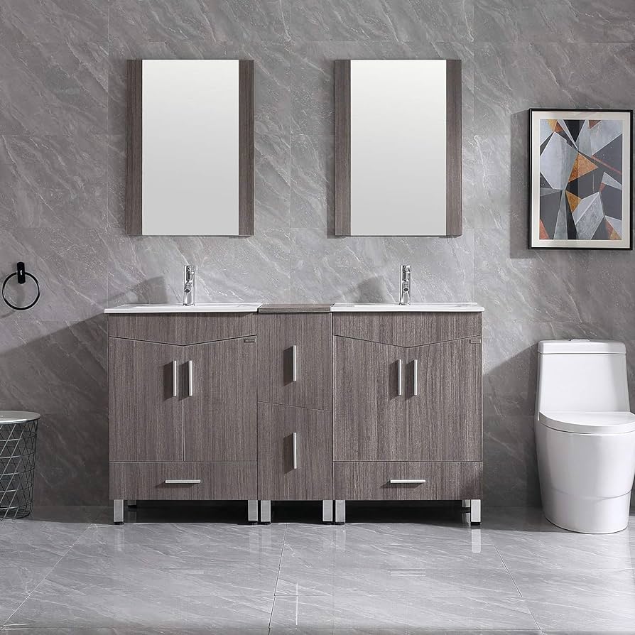 bathroom sink with cabinet and faucet Wonline 60'' double bathroom vanity combo set double porcelain vessel