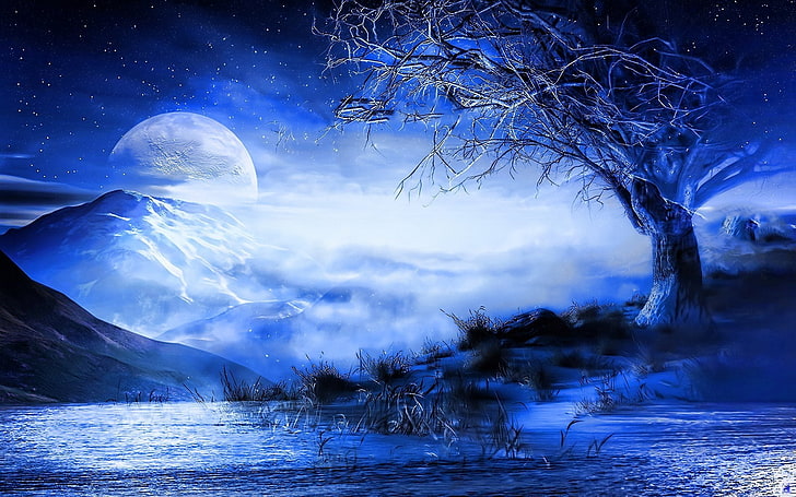 blue moon wallpaper hd Moon wallpaper blue wallpapers dark winter forest beautiful darkness resolution night backgrounds fantasy moons quality cave google