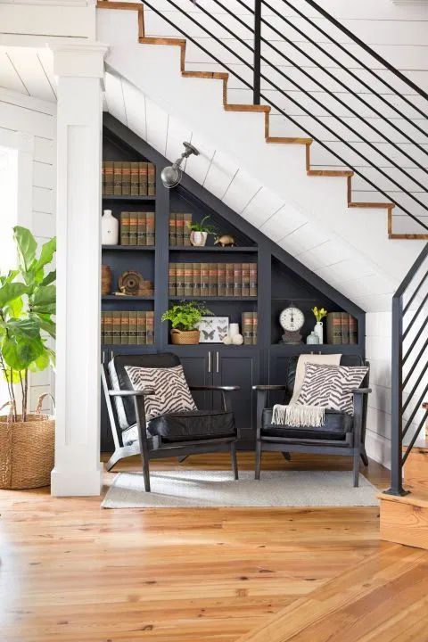 built in under stairs storage ideas Staircase hallway melaniejadedesign melanie understairs fibreguard bookshelves ingenious