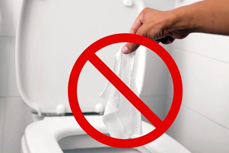 clogged toilet due to baby wipes Do you love calling your plumber for a clogged toilet? use "flushable