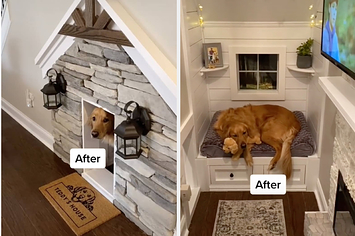 dog house under stairs with tv Dog house under the stairs.