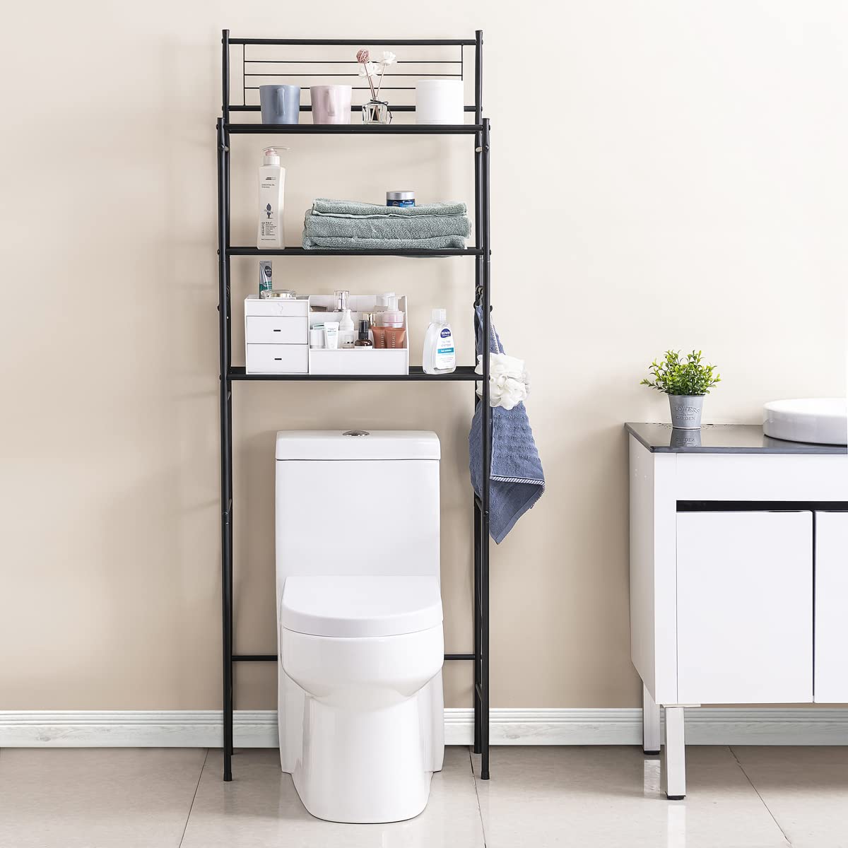 over the toilet metal shelves Over the toilet bathroom organizer 3 shelf space saver towel metal