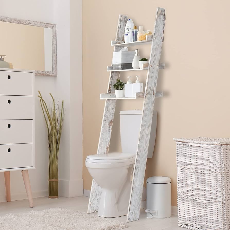 over the toilet shelves rustic Rustic wood bathroom shelves white 3-shelf ledge over toilet