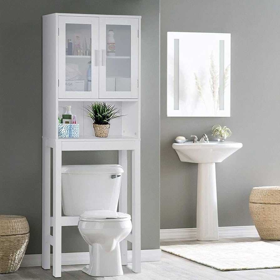 over the toilet storage with glass shelves Bathroom cabinet wall cabinet, over the toilet space saver, with 3-wood