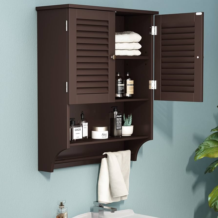 over the toilet wall cabinet with towel bar Espresso cabinet with towel bar