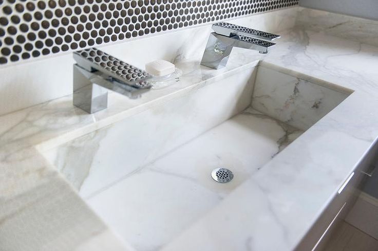 restroom sink with cabinet Sink trough troff bathroom glass two tiles backsplash twin taps homesfeed users many