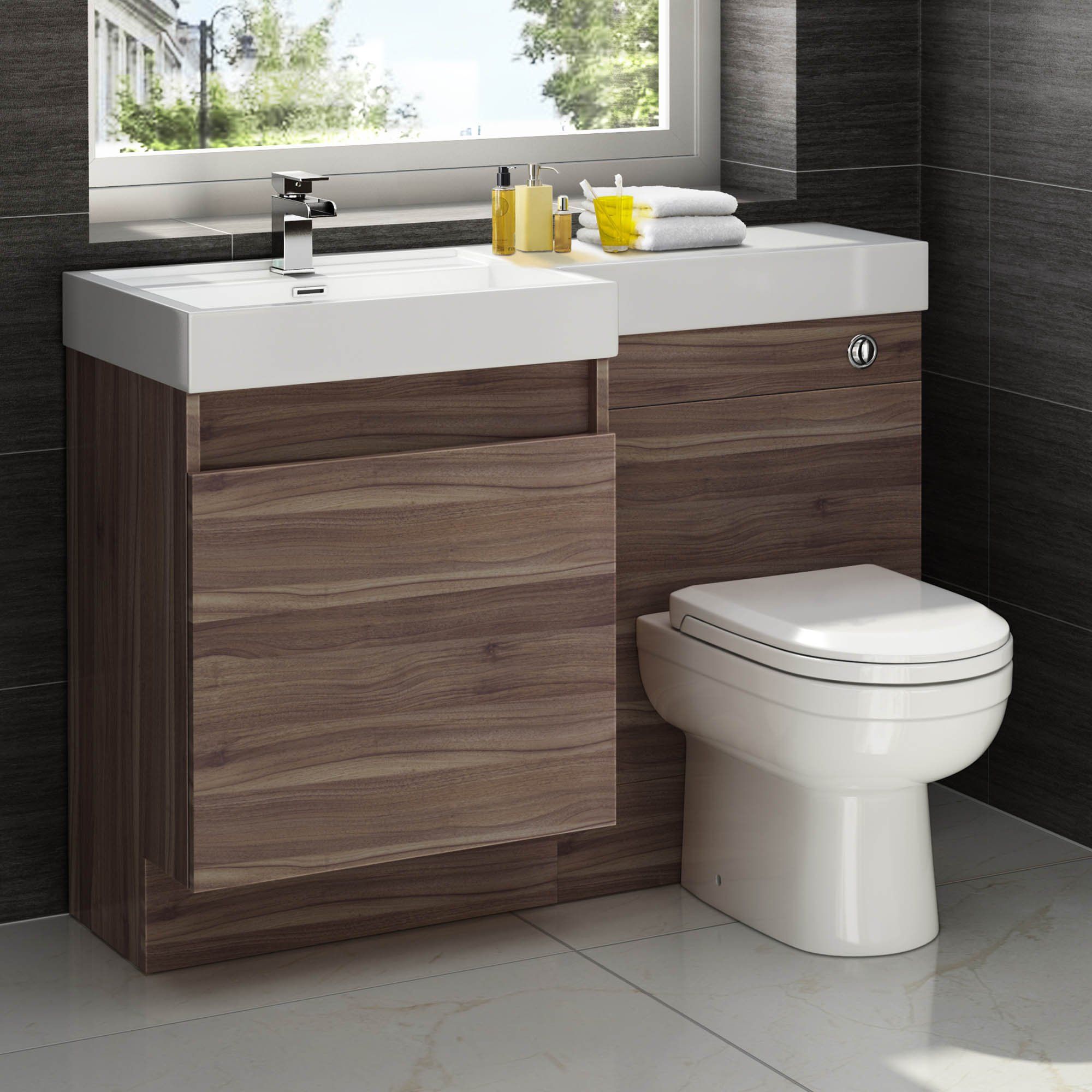toilet and double sink vanity unit Vanity bathroom toilet units unit walnut sink sinks storage modern left square basin furniture countertop bathrooms 1200mm wall hand contemporary
