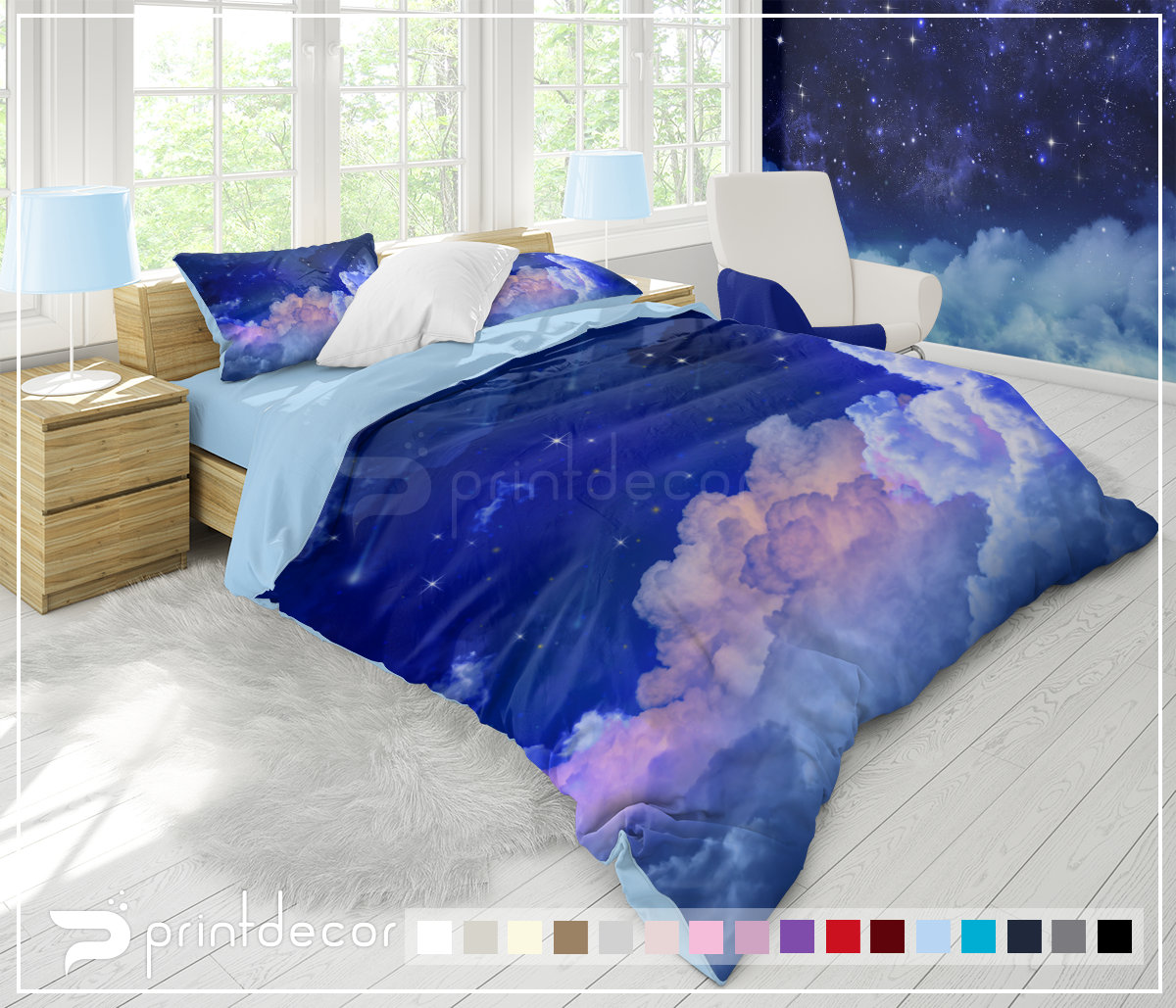 under the stars bedding Night sky with stars bedding set pink clouds duvet cover set