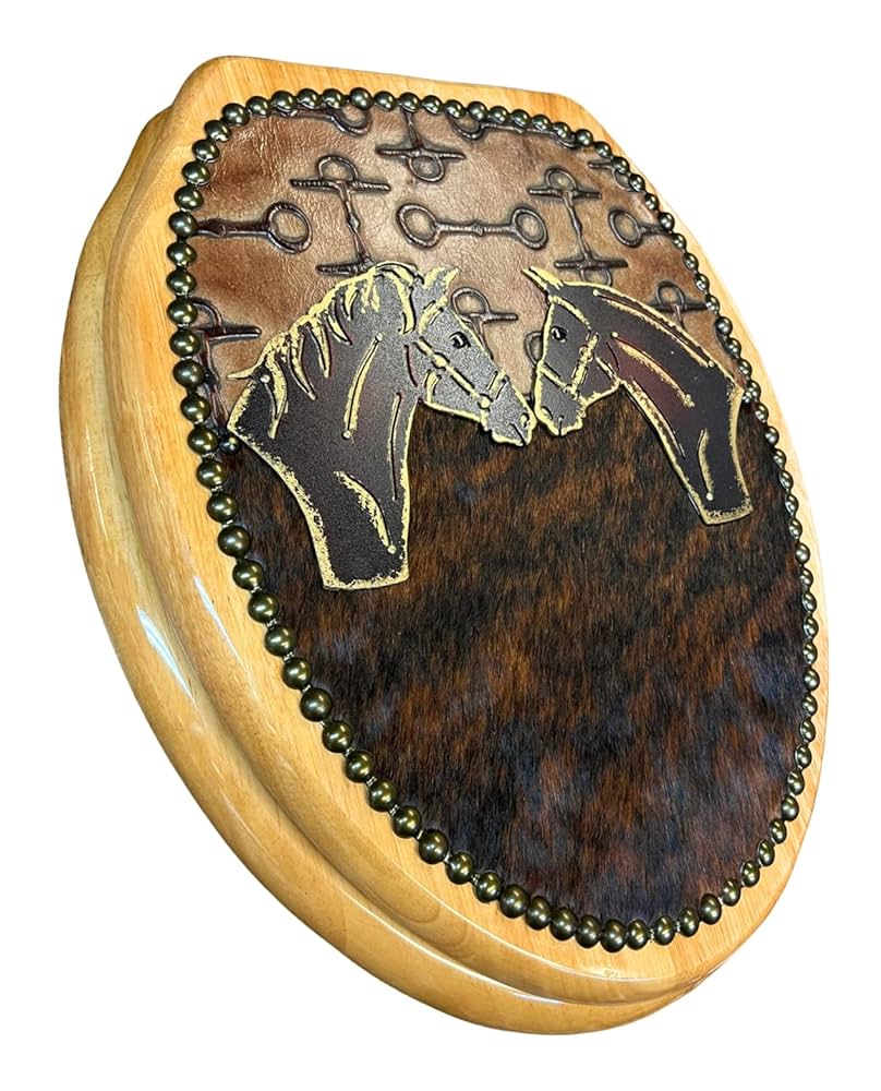 western toilet seat cover for baby Premium cowboy cowhide & embossed leather star oak seat