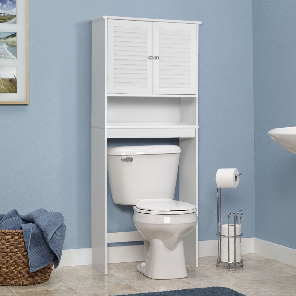 white shelves for over the toilet Gymax bathroom space saver over the toilet shelved storage cabinet