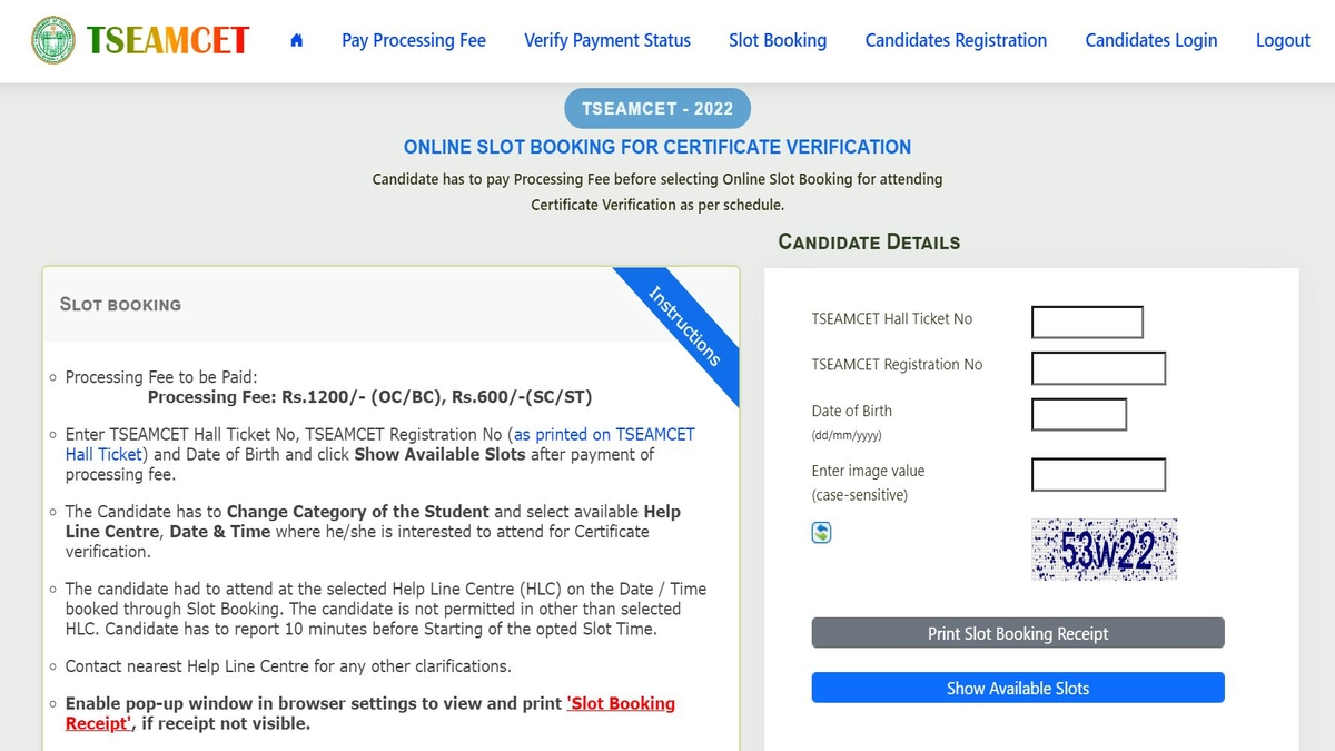 eamcet slot booking 2022 guidelines Counselling eamcet dates ts nic verification slot certificate booking options web revised