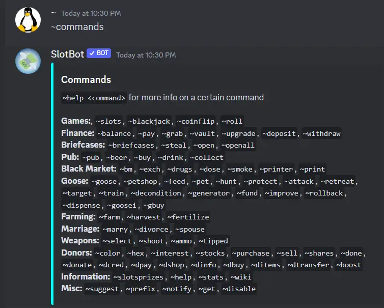 slot bot 2 Slot bot commands